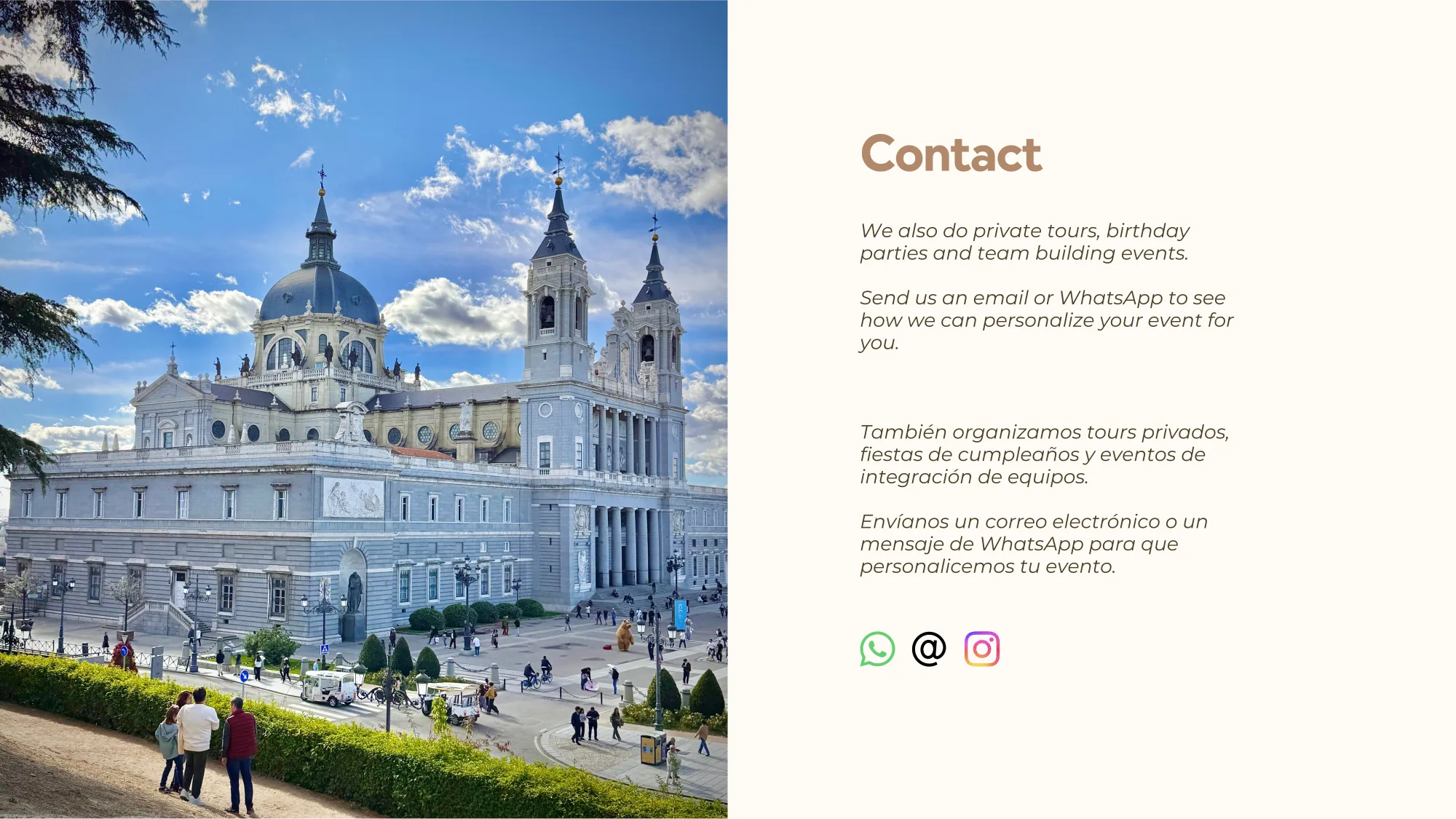 Contact Scavenger Tours Madrid for private tours, birthday parties and team events